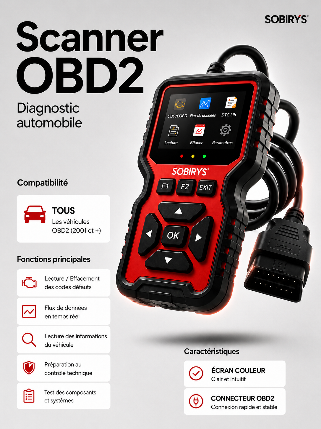 SOBIRYS DiagPro / Scanner OBD2 qui lit les pannes de votre voiture