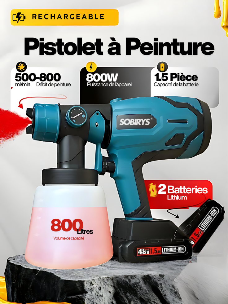 Pulvérisateur de peinture sans fil haute pression avec 2 batteries