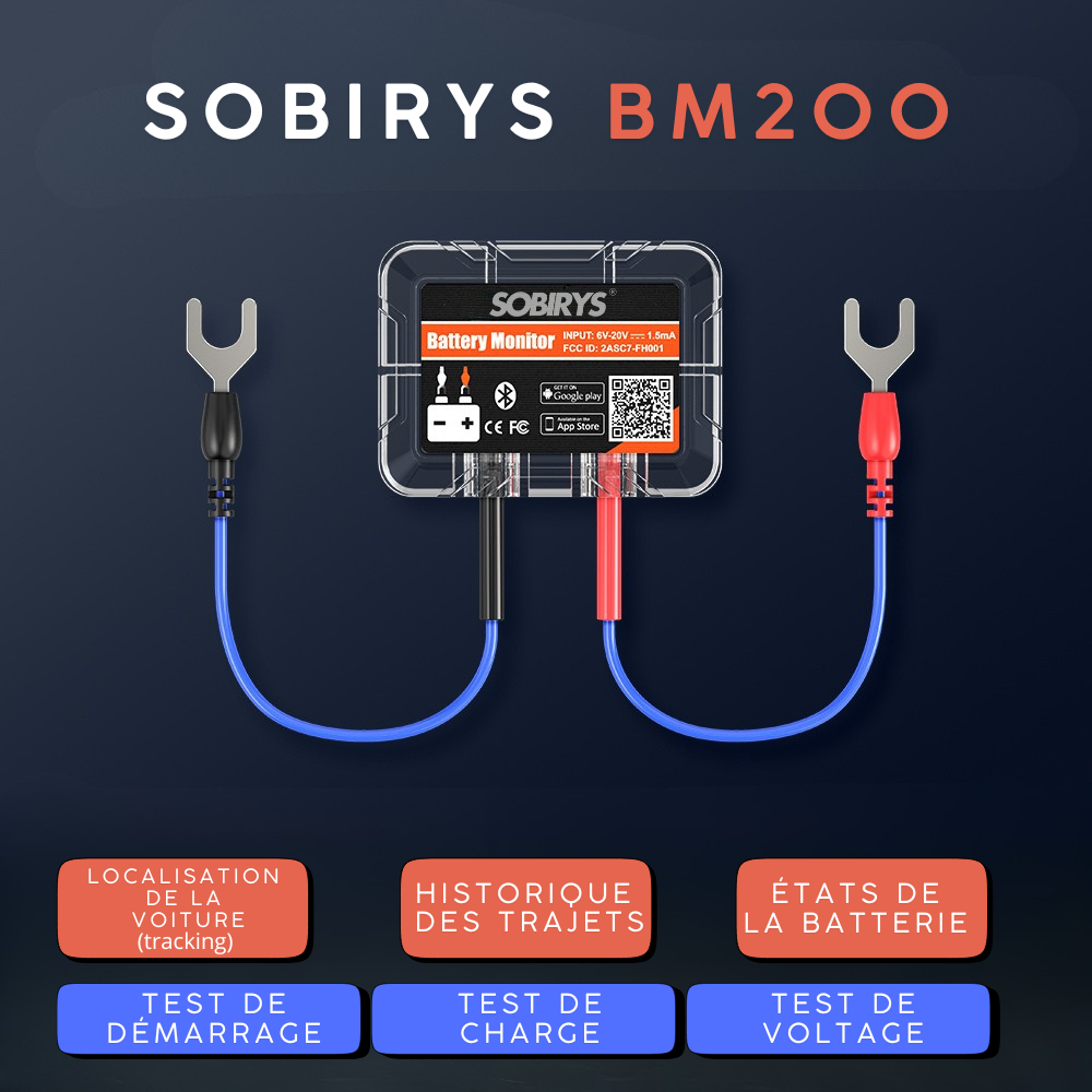 Testeur de batterie automobile 12V, moniteur de batterie automobile Bluetooth, testeur de charge de batterie avec alarme de test de démarrage et de charge, enregistrement de l'historique de tension, voltmètre pour voiture/c