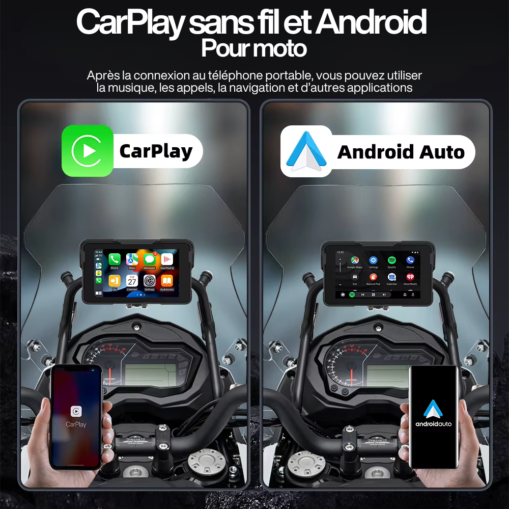 Ecran Carplay / Android sans fil pour moto