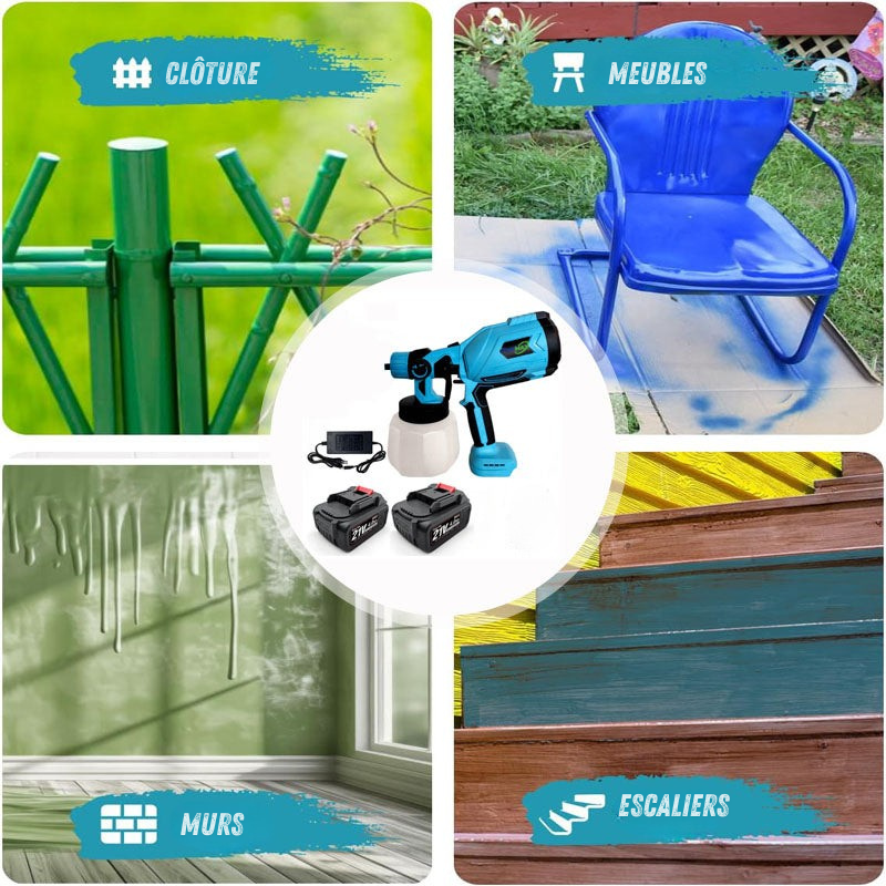 Pulvérisateur de peinture sans fil haute pression avec 2 batteries