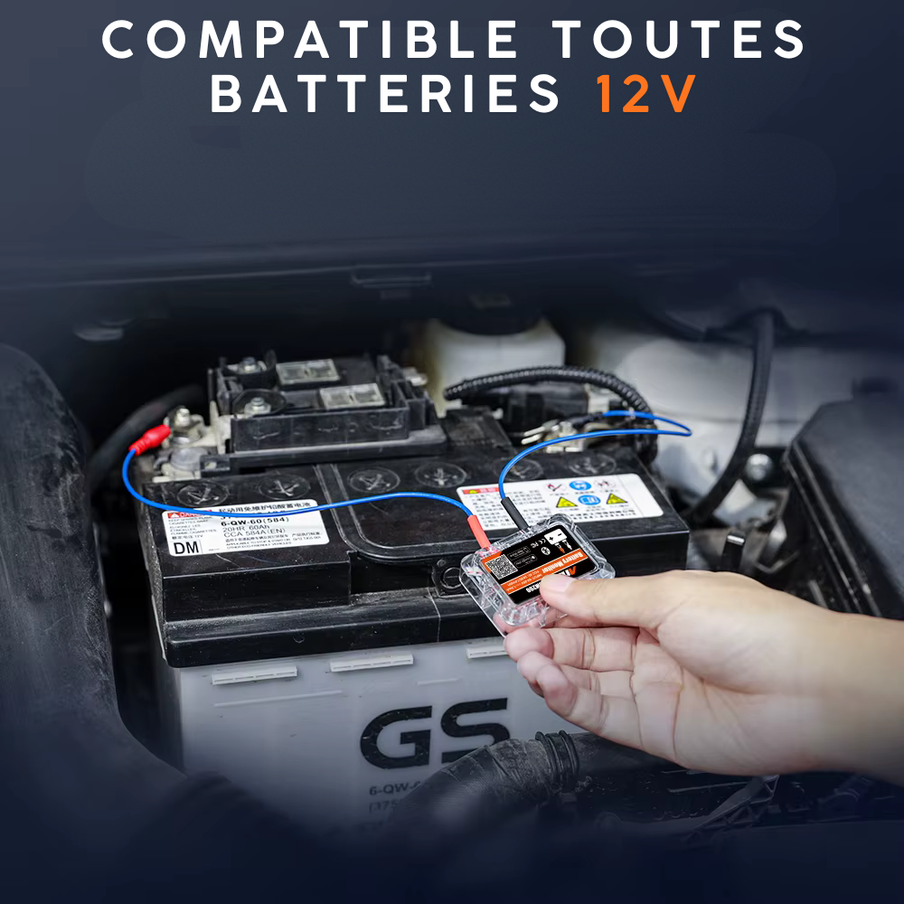 Testeur de batterie automobile 12V, moniteur de batterie automobile Bluetooth, testeur de charge de batterie avec alarme de test de démarrage et de charge, enregistrement de l'historique de tension, voltmètre pour voiture/c