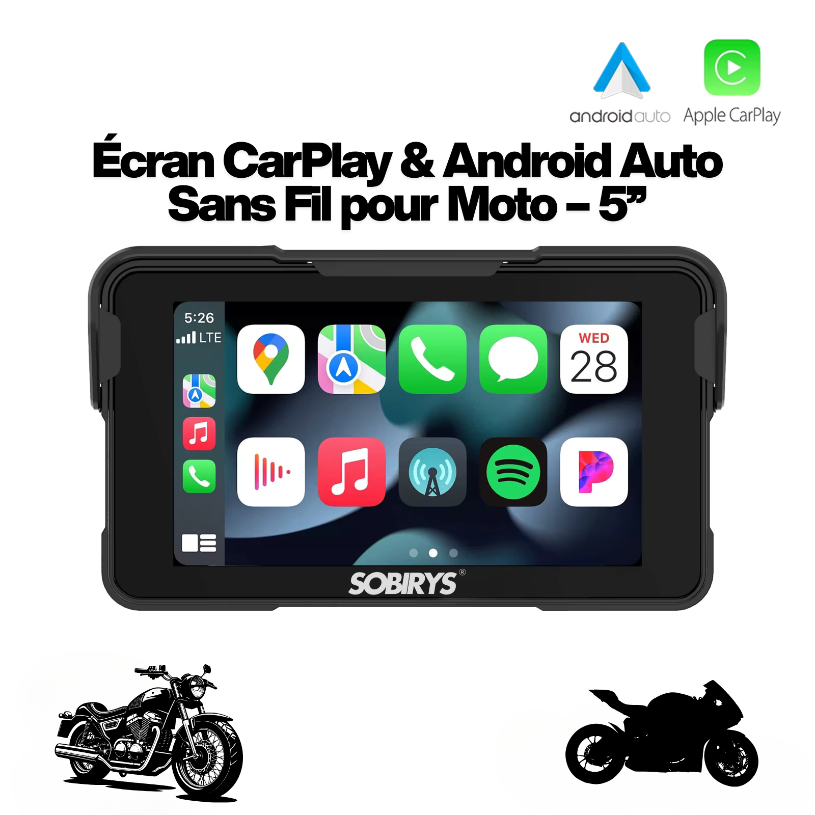 Ecran Carplay / Android sans fil pour moto